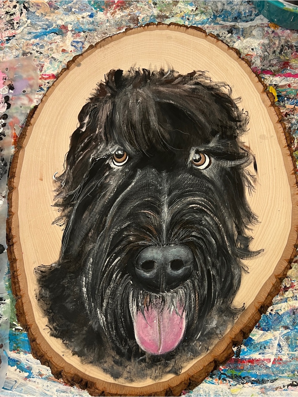 Dog Portrait Pet Wall Art - Handpainted on wood Canine Wood Slice